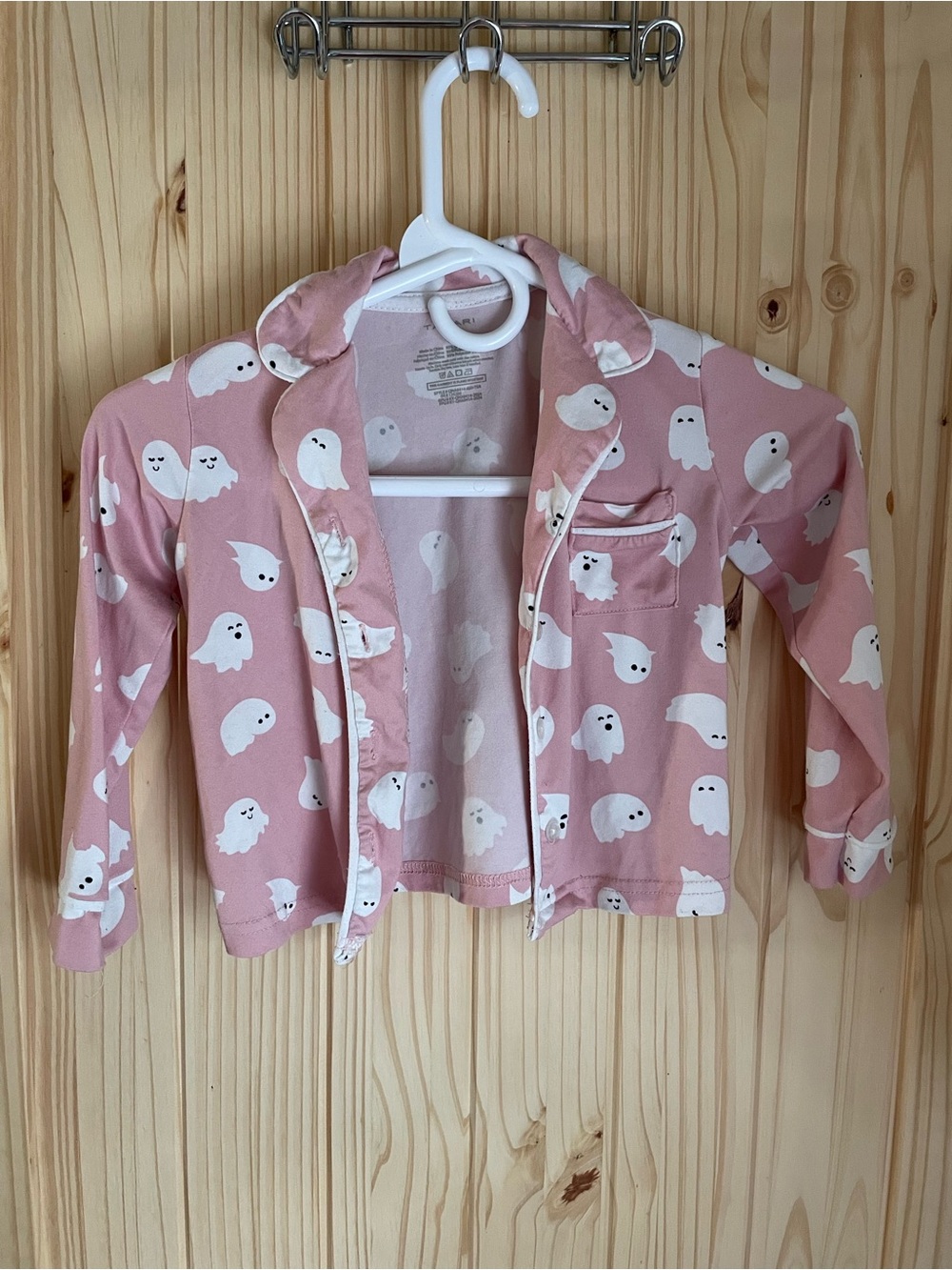 Tahari Pink Hooded Long Sleeve Top with White Ghost Print